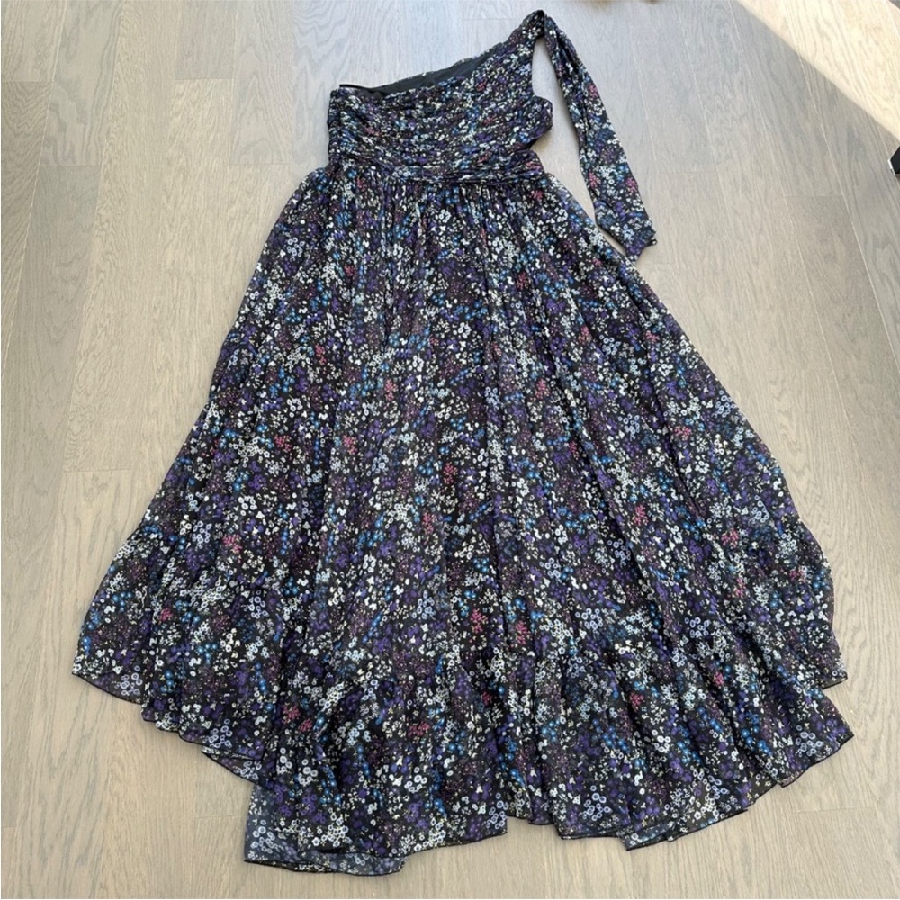 Ieena for Mac Duggal One Shoulder Floral Gown Maxi Dress Purple Chiffon Size 14 - Picture 5 of 5